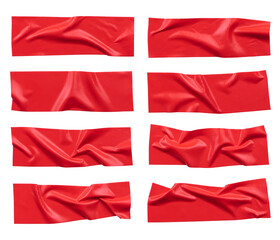 Red wrinkled adhesive tape isolated on white background. Red Sticky scotch tape of different sizes.