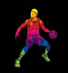 Fototapeta premium Basketball player action cartoon sport graphic vector.