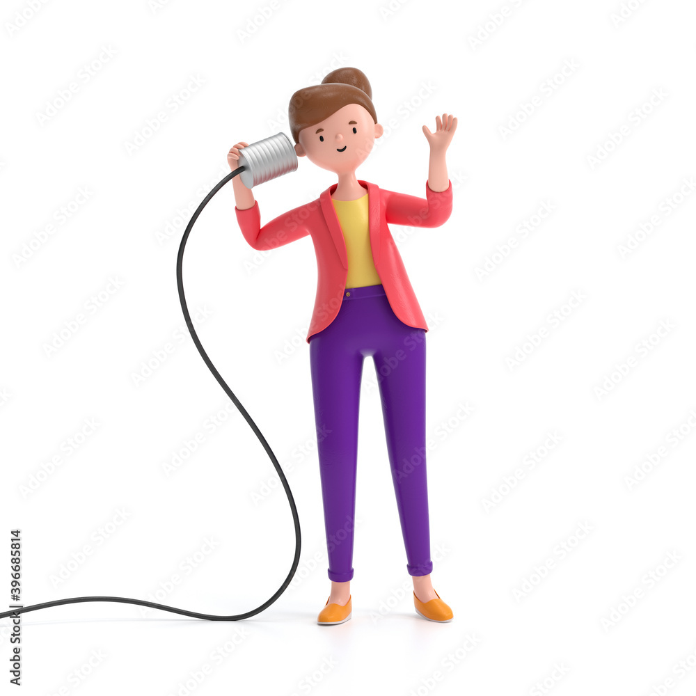 Poster -a man communicating with tin can phone. communication and technology concept. 3d rendering,conceptu