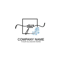 Initial GW Handwriting, Wedding Monogram Logo Design, Modern Minimalistic and Floral templates for Invitation cards