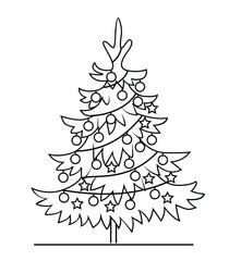 Fototapeta premium Black Christmas Tree with decoration. Vector Christmas ornament and illustration, Icon. Evergreen Tree.