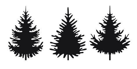 Fototapeta premium A set of black Christmas Trees. Winter season design elements and simply pictogram collection. Isolated vector Icons and Illustration.