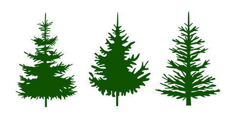A set of green Christmas Trees Winter season design elements and simply pictogram collection. Isolated vector  Icons and Illustration.