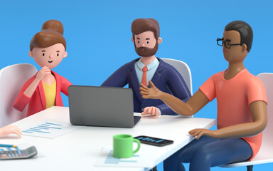 Business people having casual discussion during meeting,Business meeting concept, 3d rendering,. Cartoon characters.