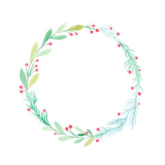 Fototapeta na wymiar Christmas wreath watercolour painting isolatedon white background, Christmas season greeting card illustration, Holiday inviation frame background