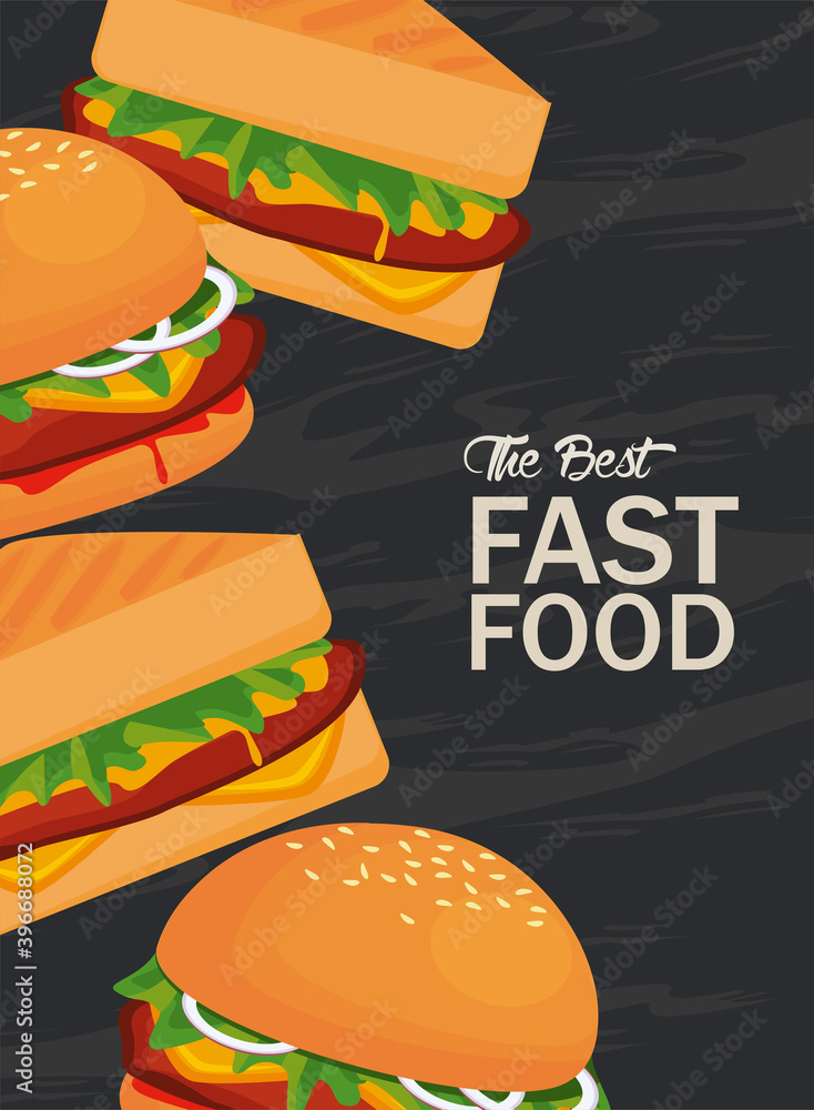 Poster hamburgers and sandwiches delicious fast food poster