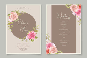 Romantic roses wedding invitation card template