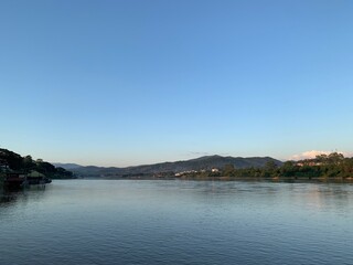 beautiful river view under blue sky background