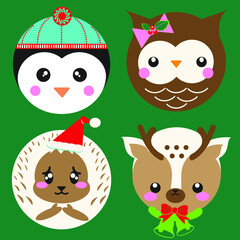 set of Kawaii winter animals, Holiday cheer, Christmas vectors