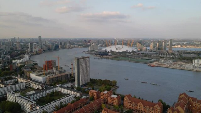 Isle of Dogs & River Thames Downtown City of London, UK, Aerial Drone