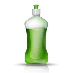 realistic vector dish washer liquid bottle with green cap. Isolated icon illustration on white background.
