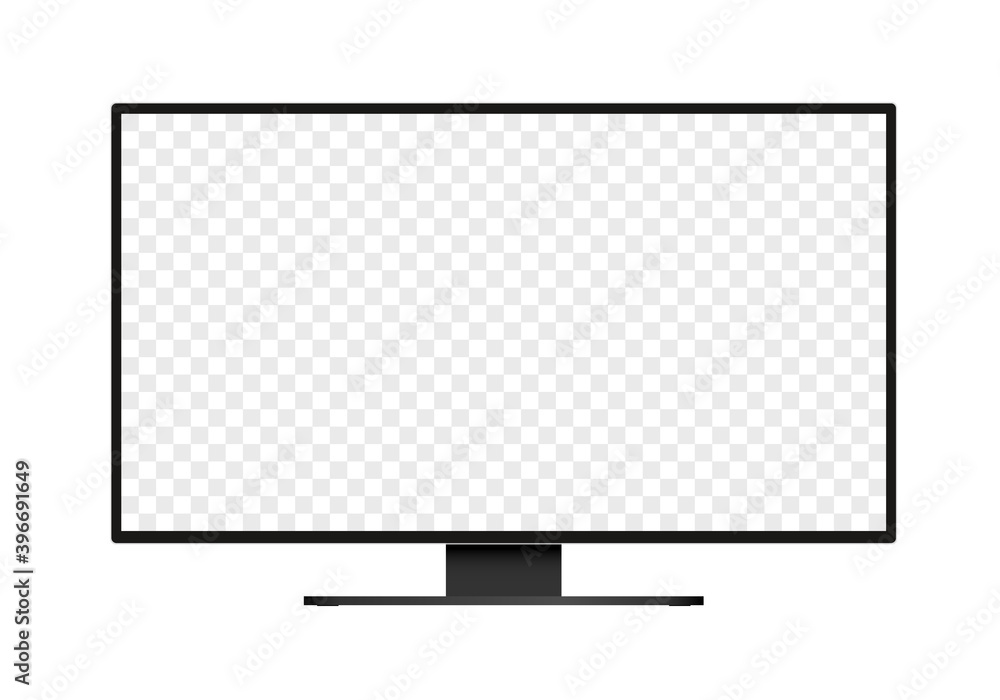 Poster flat design illustration of monitor for computer or television. black frame with blank white screen 