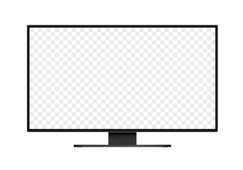 Flat design illustration of monitor for computer or television. Black frame with blank white screen for adding text or image. Isolated on white background, vector - obrazy, fototapety, plakaty