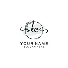 Initial KM Handwriting, Wedding Monogram Logo Design, Modern Minimalistic and Floral templates for Invitation cards