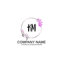 Initial KM Handwriting, Wedding Monogram Logo Design, Modern Minimalistic and Floral templates for Invitation cards