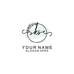 Initial KS Handwriting, Wedding Monogram Logo Design, Modern Minimalistic and Floral templates for Invitation cards