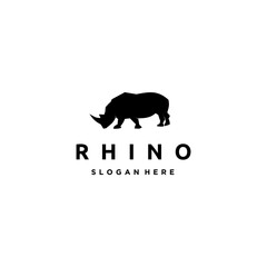 Silhouette of a Rhino Standing Isolated on White Background Vector Illustration