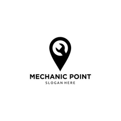 Wrench Spanner Point Pin Icon on White Background Logo Design