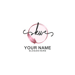 Initial KU Handwriting, Wedding Monogram Logo Design, Modern Minimalistic and Floral templates for Invitation cards