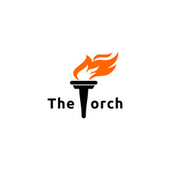 Initial Letter T Burning Torch Fire Flame with Pillar column Logo Design