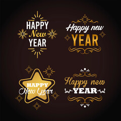 happy new year lettering card with four letterings in black background