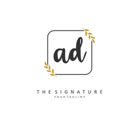 AD Initial letter handwriting and signature logo. A concept handwriting initial logo with template element.