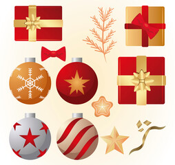 happy merry christmas set icons card
