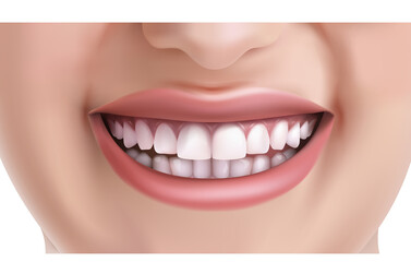 3d realistic vector face of woman smiling with white teeth.
