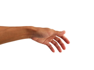 hand of man is show gesture to reach out pick up or take something isolated on white background