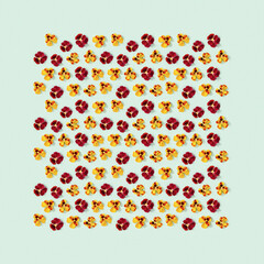 Modern floral pattern with pansy flowers, small summer flowery seasonal styling greeting card.