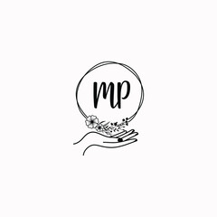 Initial MP Handwriting, Wedding Monogram Logo Design, Modern Minimalistic and Floral templates for Invitation cards