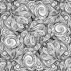 Black and white abstract doodles seamless pattern.