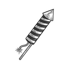 Fireworks rocket launch sketch engraving vector illustration. T-shirt apparel print design. Scratch board imitation. Black and white hand drawn image.