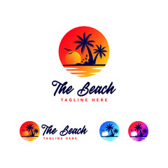 Beach Shield Logo Design Vector