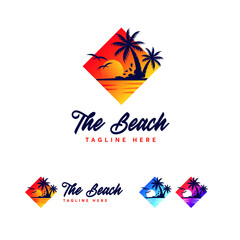 Beach Shield Logo Design Vector
