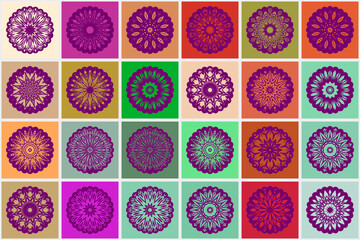 Colorful vintage pattern with floral and mandala elements. Vector illustration. Can be used for fabric, wallpaper, tile, wrapping, covers and carpet.