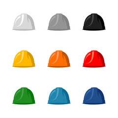 set with protective helmets on the head of different colors, color vector illustration