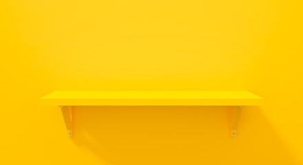 Yellow shelf hanging on wall background. 3d render for mockup.