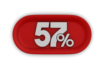 Button with fifty seven percent on white background. Isolated 3D illustration