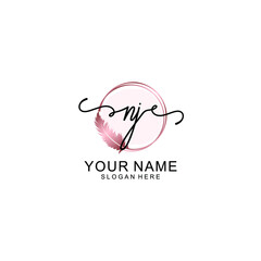 Initial NJ Handwriting, Wedding Monogram Logo Design, Modern Minimalistic and Floral templates for Invitation cards