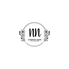 Initial NN Handwriting, Wedding Monogram Logo Design, Modern Minimalistic and Floral templates for Invitation cards