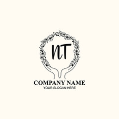 Initial NT Handwriting, Wedding Monogram Logo Design, Modern Minimalistic and Floral templates for Invitation cards