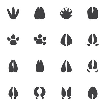 Paw print vector icons set, modern solid symbol collection, filled style pictogram pack. Signs, logo illustration. Set includes icons as animals footprints, penguin paw print, buffalo hoof, moose, elk