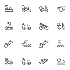 Delivery and transportation line icons set, outline vector symbol collection, linear style pictogram pack. Signs, logo illustration. Set includes icons as cargo shipping, express delivery service