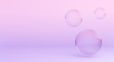 Abstract cosmetic background with soap bubble water. 3d render of pastel ball.