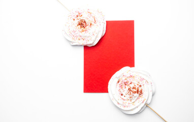 red letter envelope, mail for Valentines Day, Christmas with lollipops
