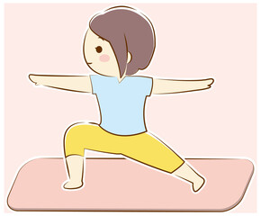 ヨガをする女性（戦士のポーズ）