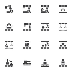 Robotic technology vector icons set, modern solid symbol collection, filled style pictogram pack. Signs, logo illustration. Set includes icons as robotic manufacture, automation production, conveyor