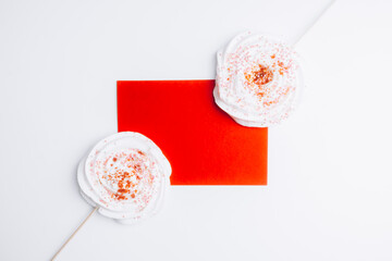red letter envelope, mail for Valentines Day, Christmas with lollipops
