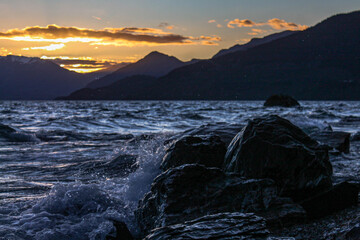 sunset over the windy lake